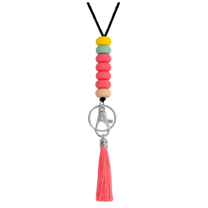 Bunter Perlen-Schlüsselanhänger Lanyard mit Quaste Brehn