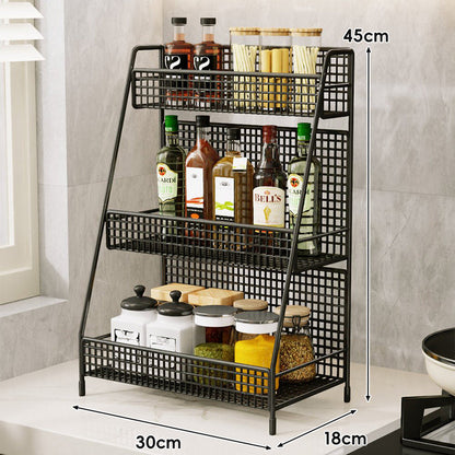 Drei-Tier-Mesh-Arbeitsplatten-Küchenorganisator-Regal für Flaschen und Gewürze
