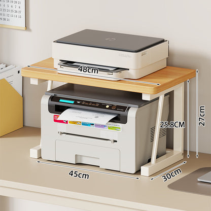 Desktop-Drucker- und Monitorständer mit erhöhtem Regalfach in Holzoptik und Metallrahmen