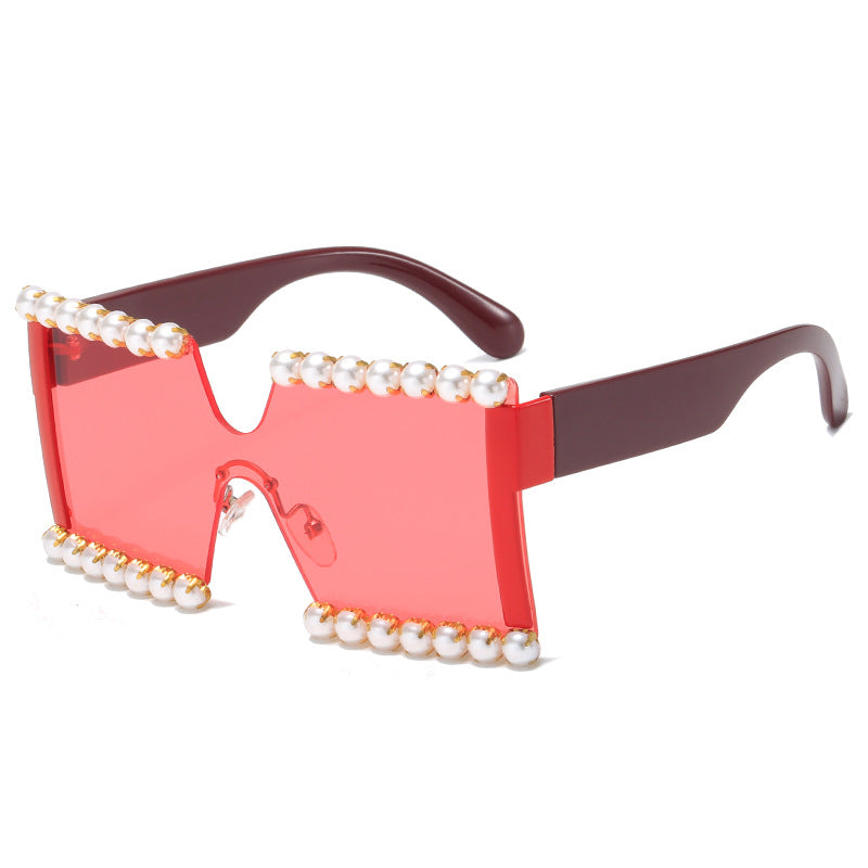 Damen extravagante Rechteck-Sonnenbrille mit Perlenschmuck und UV-Schutz Brehn