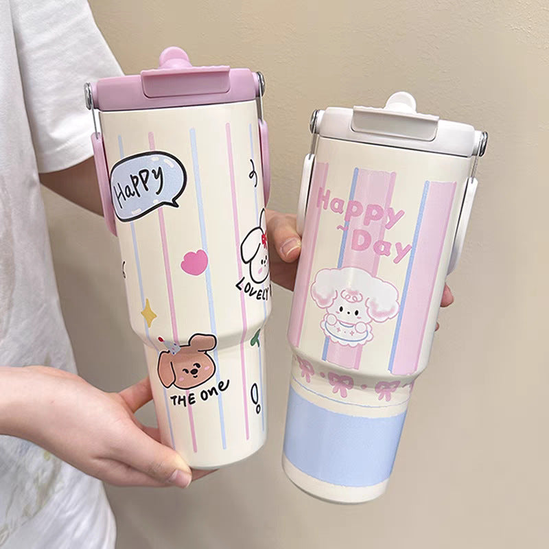 Damen Trinkbecher mit lustigem Motiv und integriertem Strohhalm Brehn