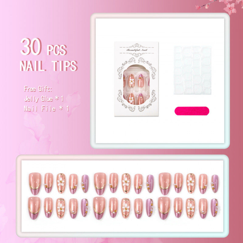 Blumengeschmücktes Press-On Nagelset