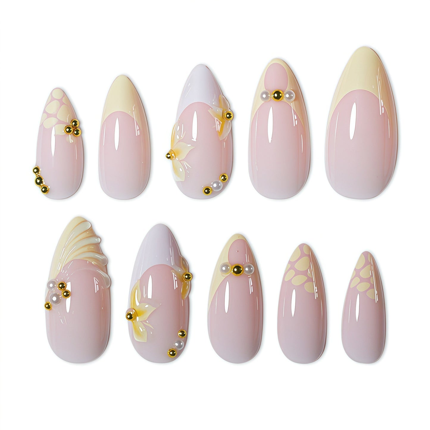 Elegante natürliche florale Press-On-Nagelkunst Brehn