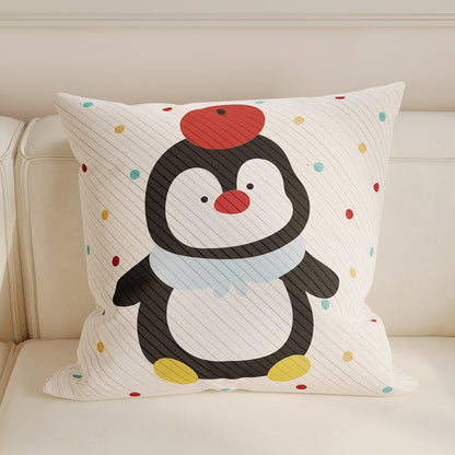 Square Knit Cartoon Bear Decorative Throw Pillow Cover with Polka Dot Print and Hidden Zipper