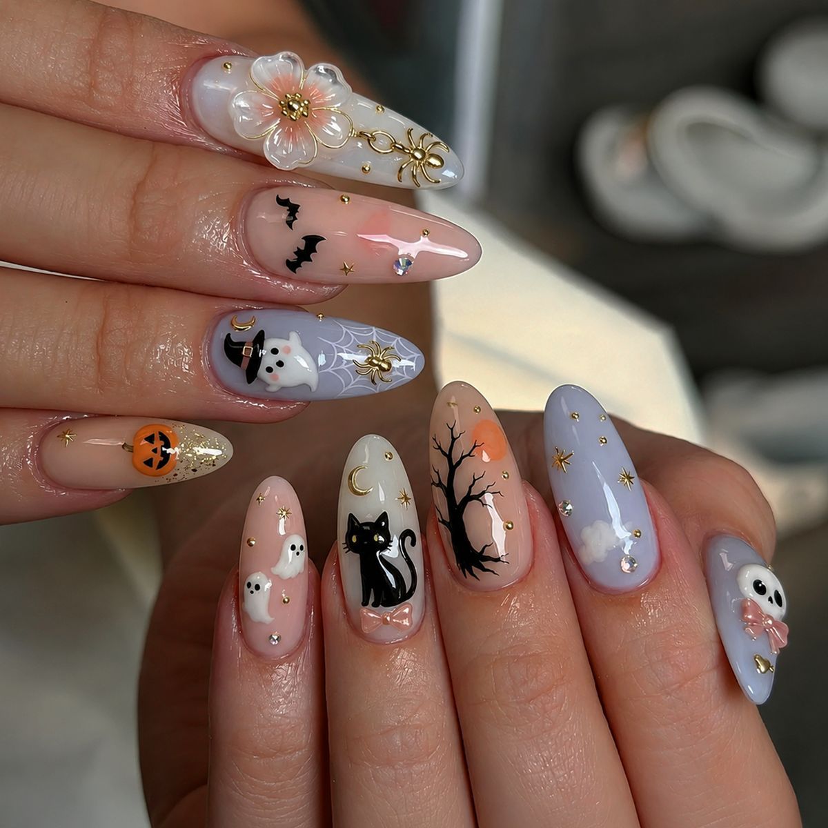 Halloween Kunstnagelset mit kreativen, gruseligen Motiven Brehn