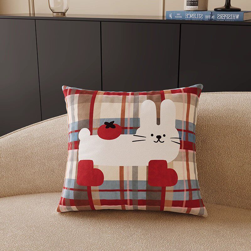 Square Decorative Throw Pillow Cover with Colorful Geometric Cat Motif and Piped Edge