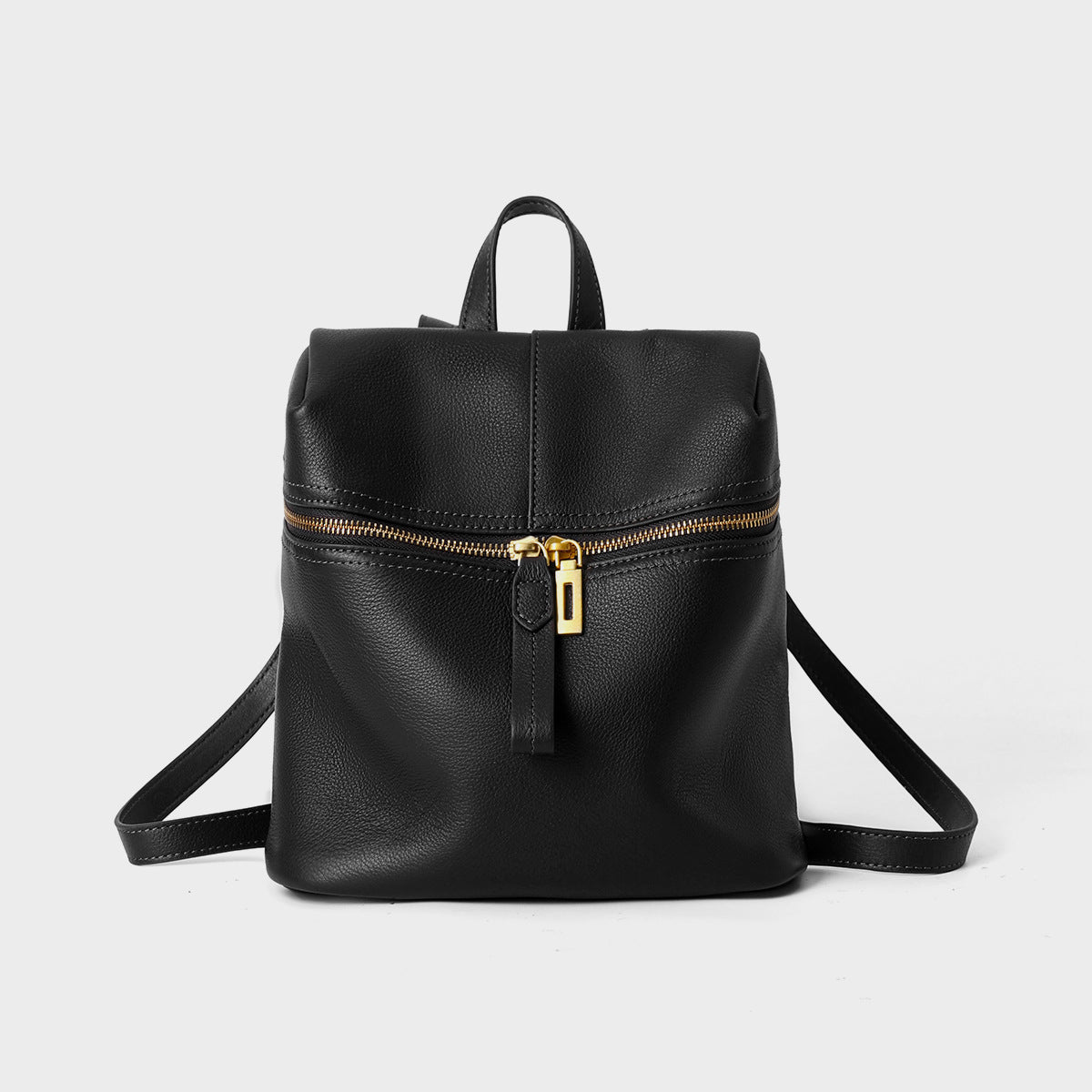 Kleine strukturierte genarbte Leder-Mini-Rucksack mit Frontreißverschlussfach und Obergriff