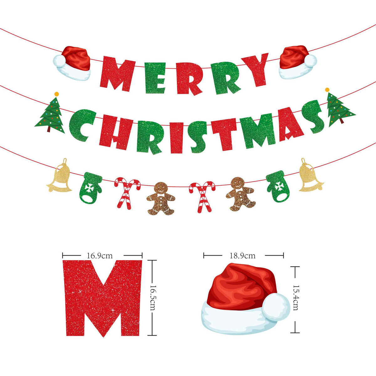 Festliche Weihnachtsgirlande mit glitzernden Buchstaben