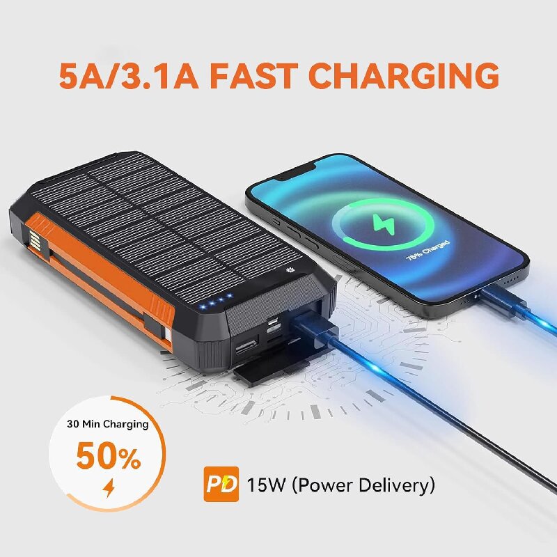 Robuste Solar-Powerbank mit Multifunktionalem Ladeanschluss Brehn