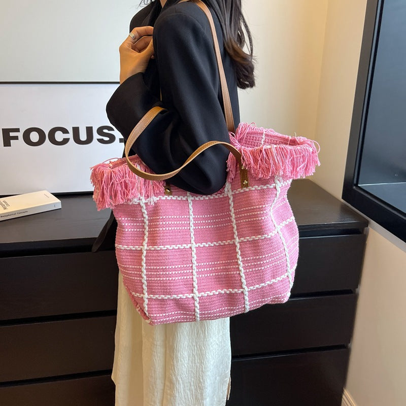Texturiertes gewebtes Tragetaschen-Handtasche