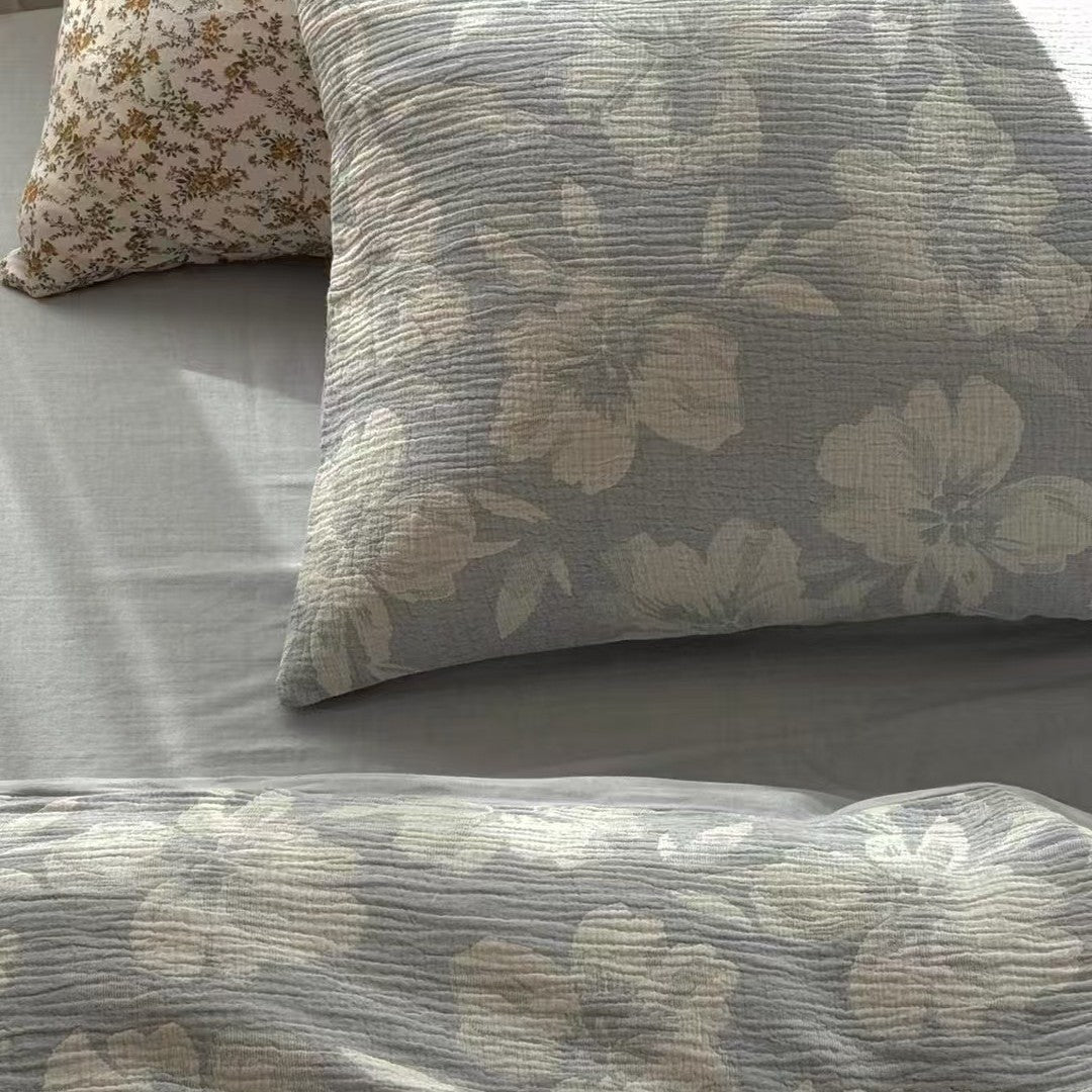 Texturierte Baumwolle Florale Bettbezug Set mit gesteppten Kissenbezügen