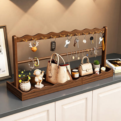 Holz-Eingangsvalet-Schale mit Multi-Haken-Schlüsselregal & Schmuckstangen-Organizer