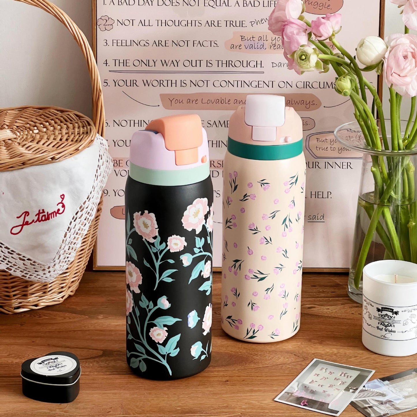 Damen Isolierte Wasserflasche mit floralem Design Brehn