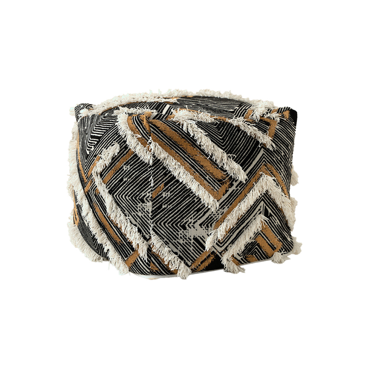 Gefüllter Bodensitzpouf im Ethno-Jacquard mit dekorativen Fransen Brehn