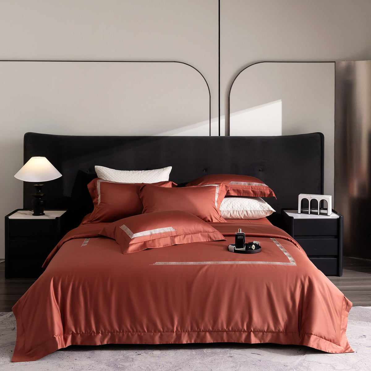 Luxus ägyptisches Baumwollsatin Bettwäsche Set mit besticktem Rand