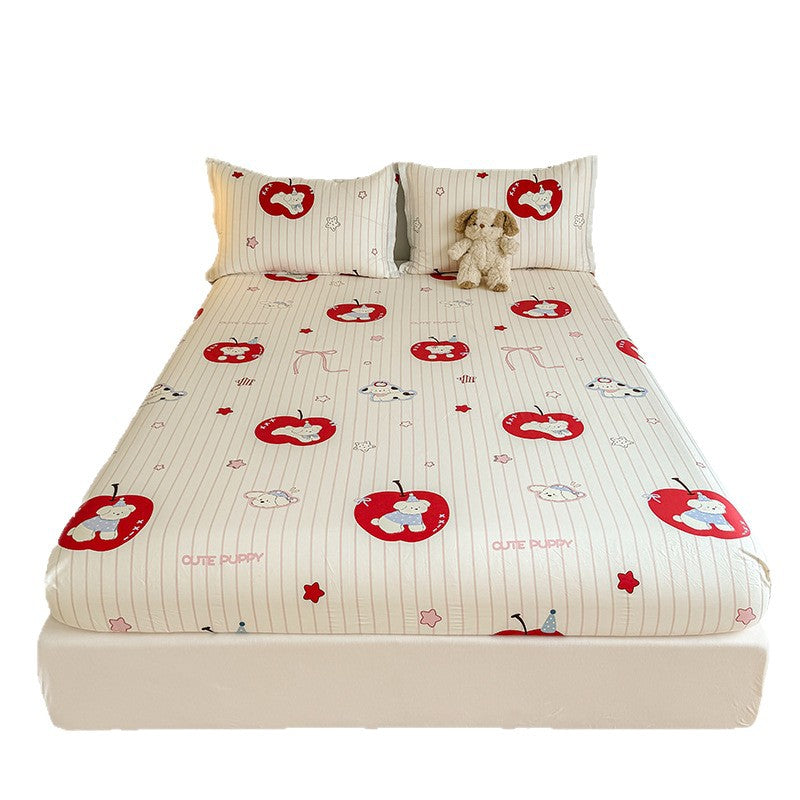 Gestreiftes Baumwollmischung Spannbetttuch und Kopfkissenbezug Set