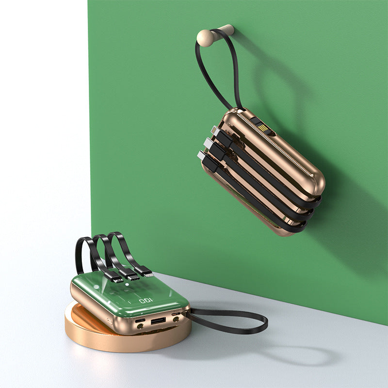 Tragbare Powerbank mit integrierten Ladekabeln und digitaler Ladeanzeige Brehn