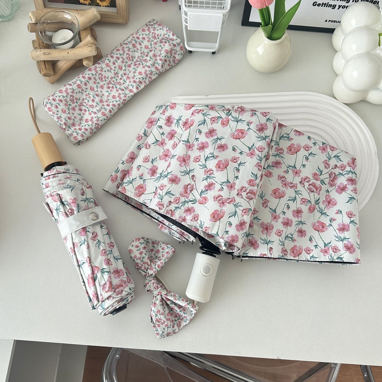 Damen Faltregenschirm mit floralem Design und praktischem Aufbewahrungssystem Brehn