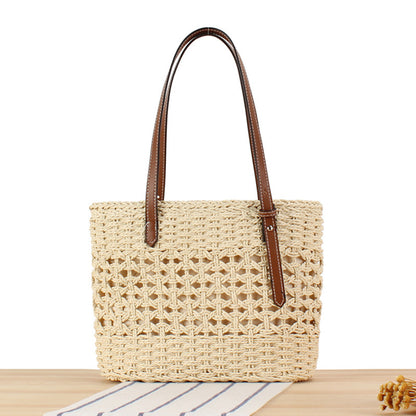 Handtasche Aus Handgewebtem Stroh mit Eleganten Kunstledergriffen Brehn