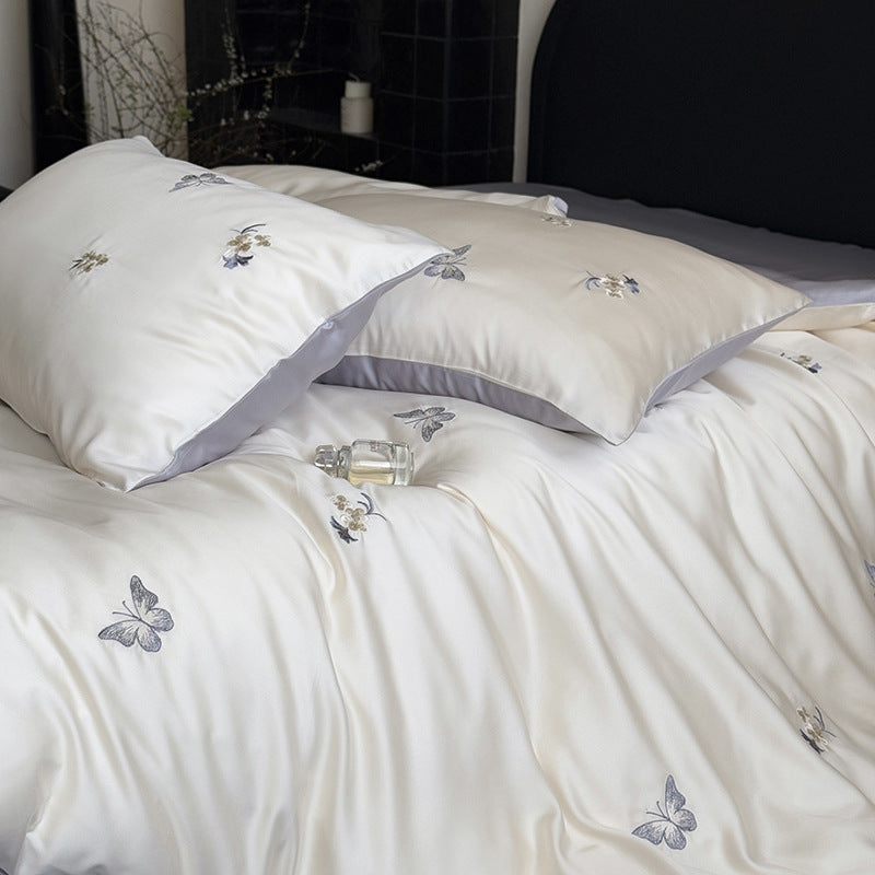 Bestickte Baumwollsatin Bettbezug Set mit verspielten Wal-Motiven und umkehrbarem Rücken
