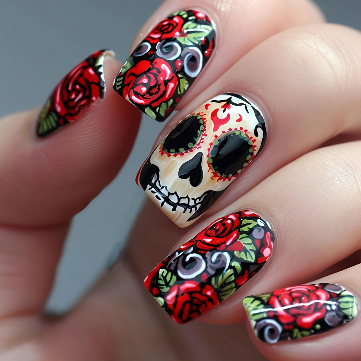 Kunstnagelset mit Lebhaftem Totenschädelmotiv Brehn