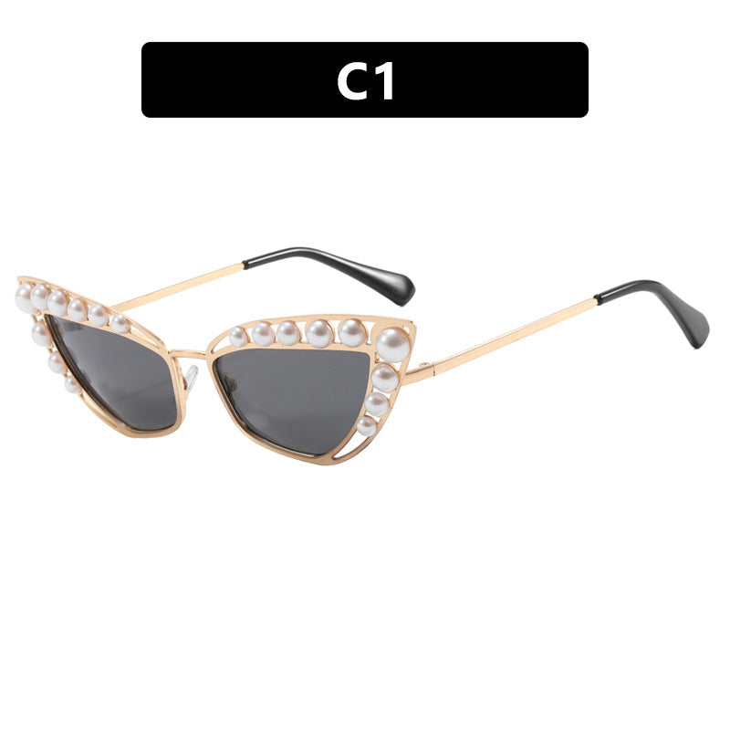 Damen Cat-Eye Sonnenbrille mit exklusivem Perlenspitzen-Rahmen Brehn