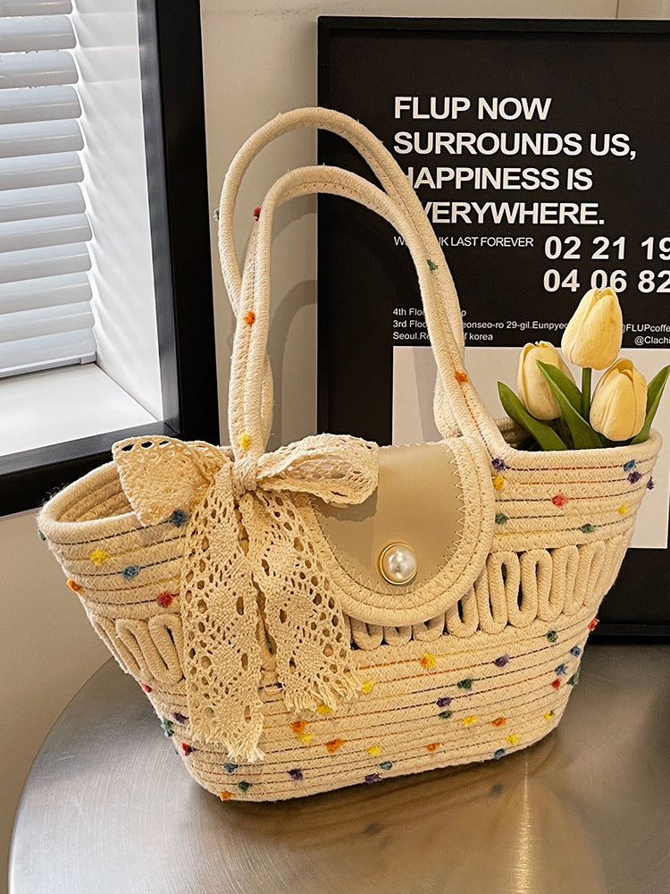 Damen Modische Handtasche mit buntem Baumwollgeflecht Brehn