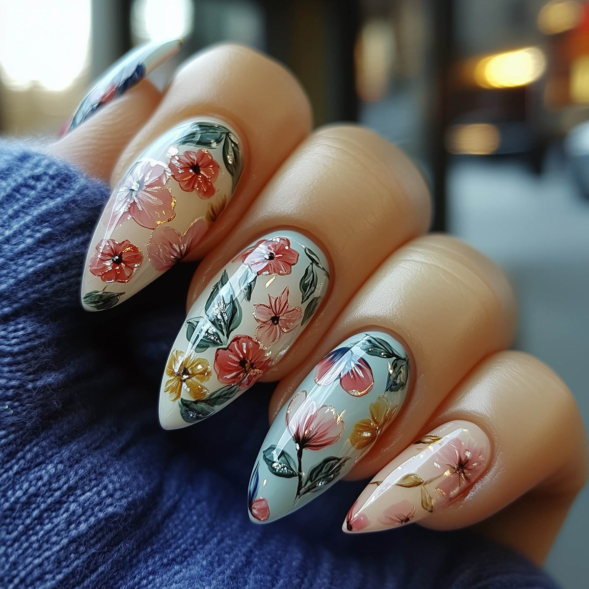 Florale Stiletto Press-On Nägel Brehn