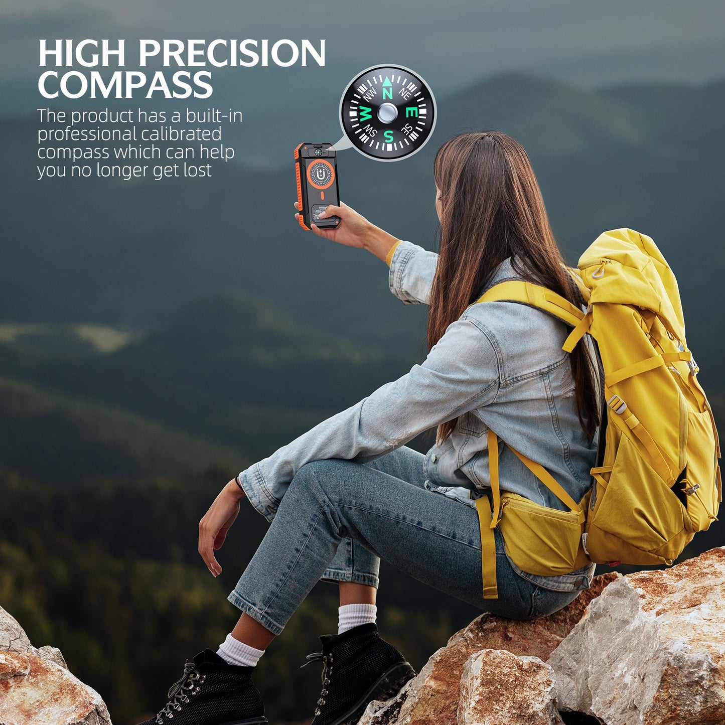 Tragbare Solar Powerbank mit LED-Licht und Kompass Brehn