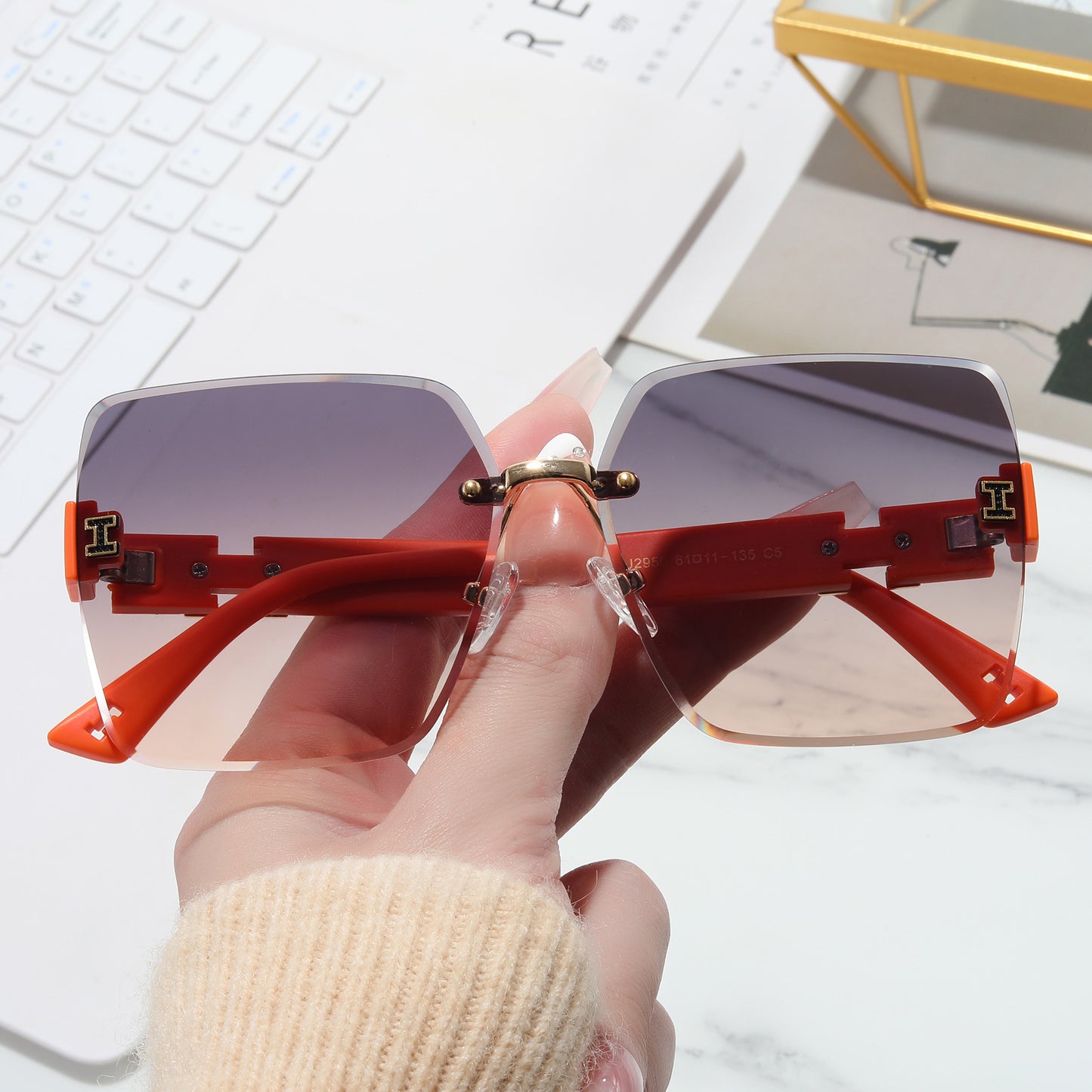 Damen oversized quadratische Sonnenbrille mit stilvollen Akzenten Brehn