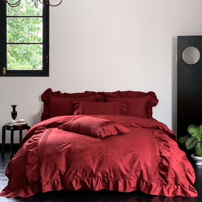 Luxuriöses Bettwäsche-Set aus Satin mit Volant und Jacquard-Detail Brehn