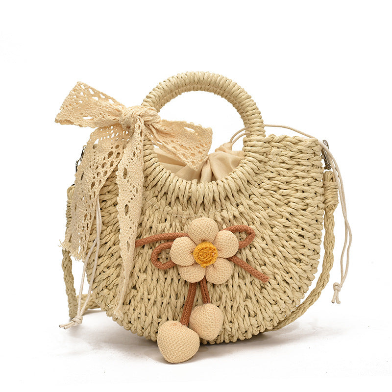 Handgefertigte Blumenakzent-Stroh-Tasche