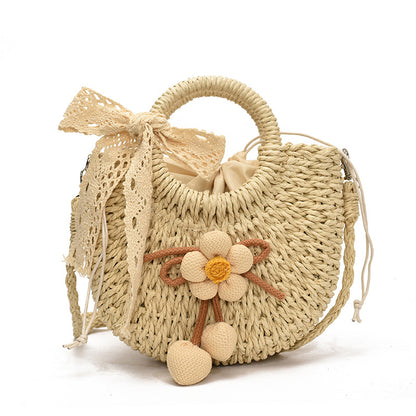 Handgefertigte Blumenakzent-Stroh-Tasche