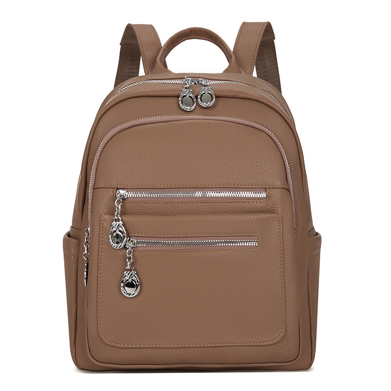 Stylischer Mehrfach-Taschen Leder-Rucksack Brehn