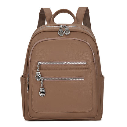 Stylischer Mehrfach-Taschen Leder-Rucksack Brehn