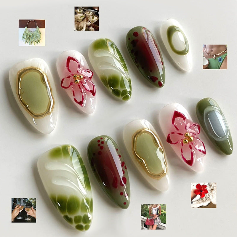 Dekorativer Press-On-Nagelkunst-Set mit floralen und Juwelen-Akzenten Brehn 1788496103