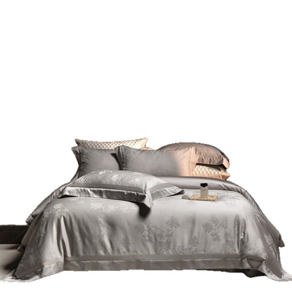 Jacquard Botanical Satin Bettbezug Set mit Kissenbezügen
