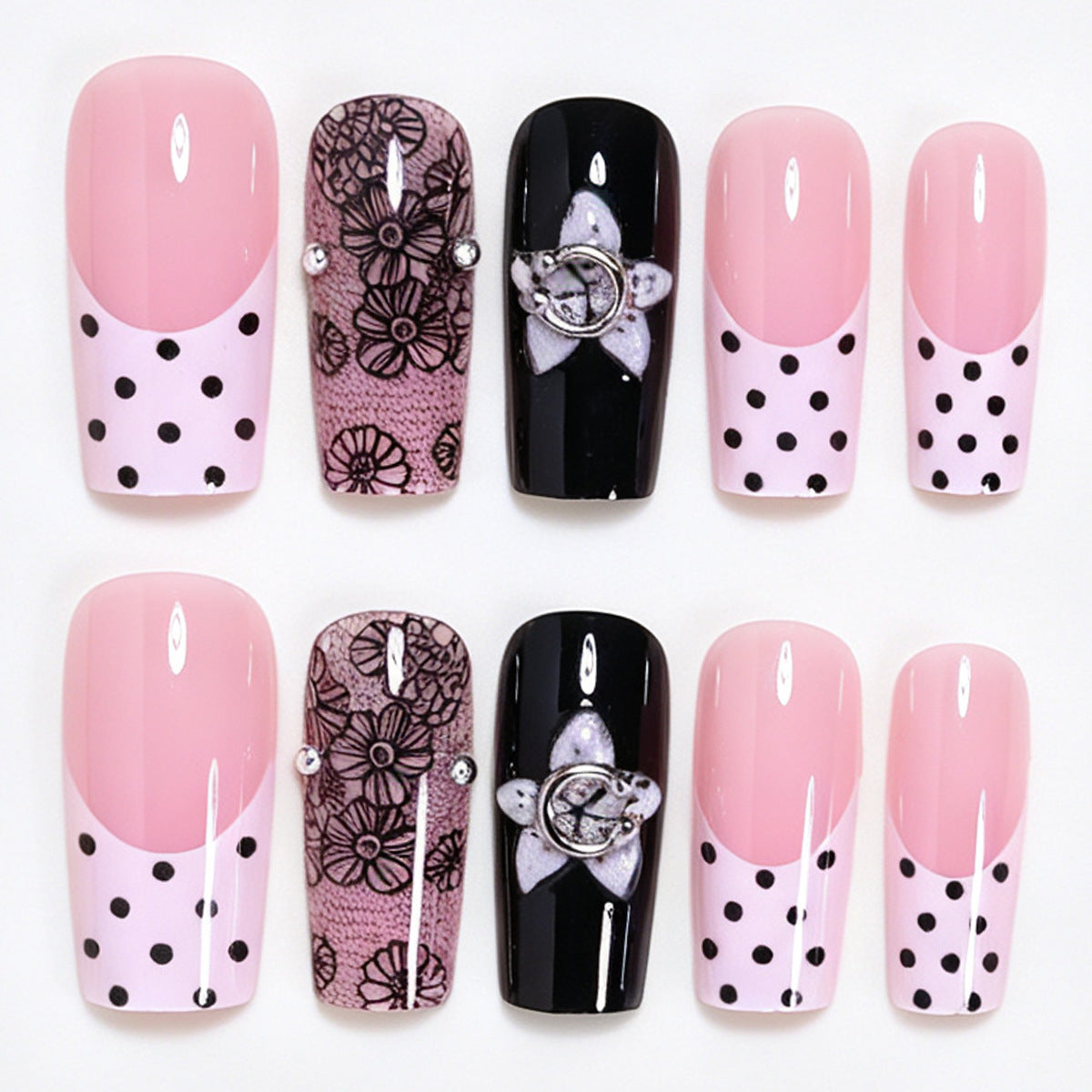 Floral Lace Design Press-On Nagelkunst Brehn