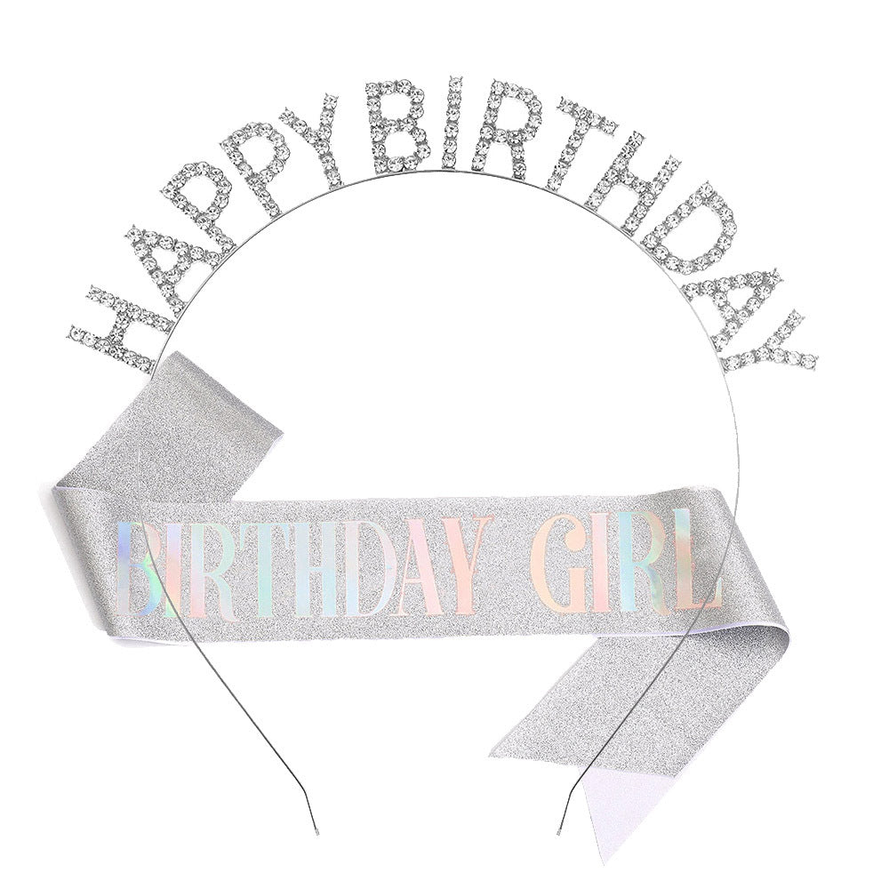 Damen Glitzernder Haarreif mit "Happy Birthday"-Aufschrift Brehn