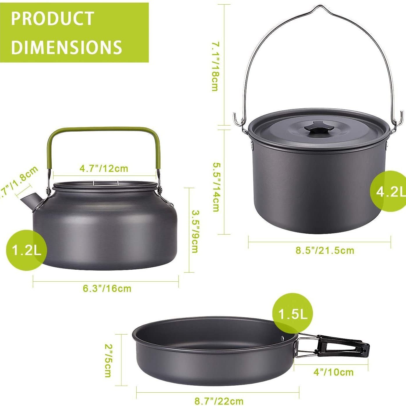 ultraleicht anodisiertes Aluminium Campinggeschirrset mit faltbarem Kessel, stapelbarem Topf und kompaktem Besteckset Brehn