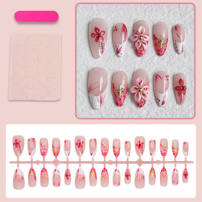 Kunstnagelset mit floralen Designs und 3D-Verzierungen Brehn