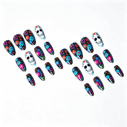 Künstlerisches Skull- und Blumen-Nagelkunst-Kit
