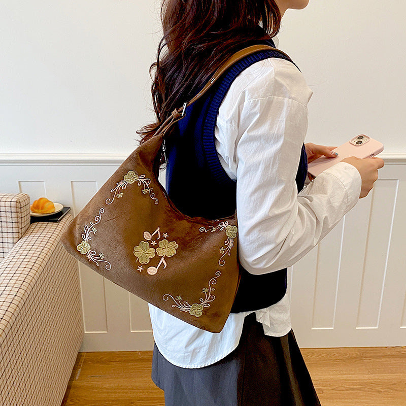 Gestickte Wildleder Hobo-Handtasche
