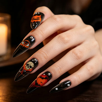 Halloween Kunstnagelset mit kreativen Geister- und Kürbisdesigns Brehn