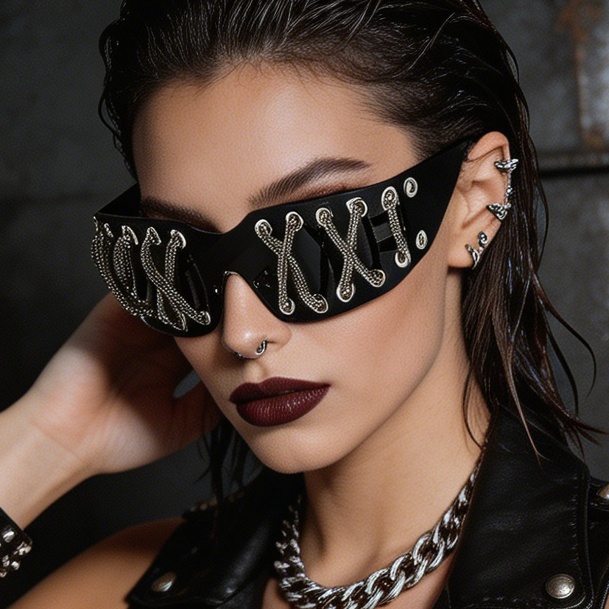 Damen futuristische Design-Sonnenbrille mit einzigartigem Dekor Brehn