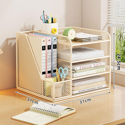Metallgitter Multi-Tier Schreibtischorganizer mit vertikalem Dokumentenfach & abnehmbarem Stiftbecher