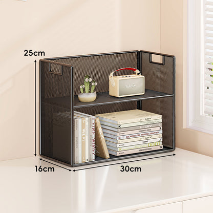 Perforiertes Metall Zwei-Ebenen Schreibtisch-Organizer-Regal mit integrierten Tragegriffen
