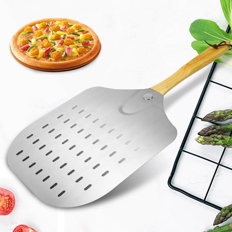 perforierte Edelstahl-Pizzaschaufel mit ergonomischem Holzgriff Brehn