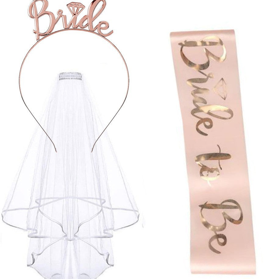 Damen Braut-Accessoires Set mit schimmerndem Schleier und personalisiertem Sash Brehn