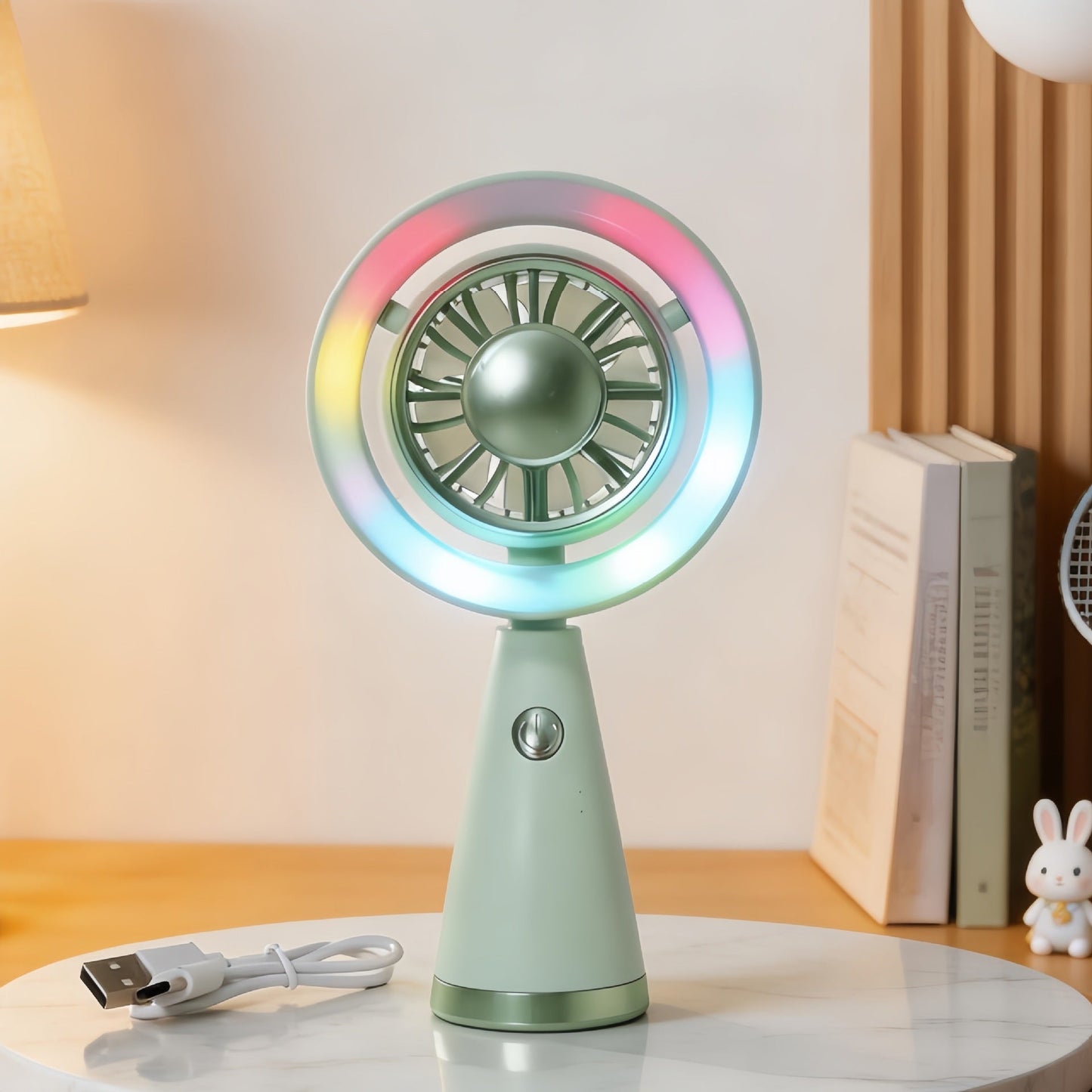 Frauen Tragbarer Mini Ventilator mit Bunt LED Licht Brehn